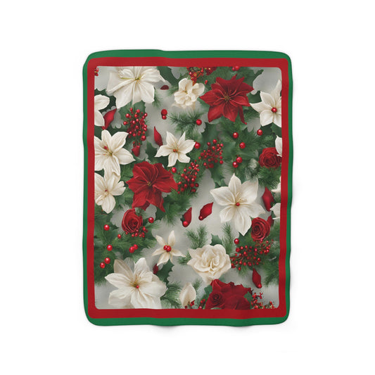 Sherpa Fleece Blanket "Christmas Flowers"